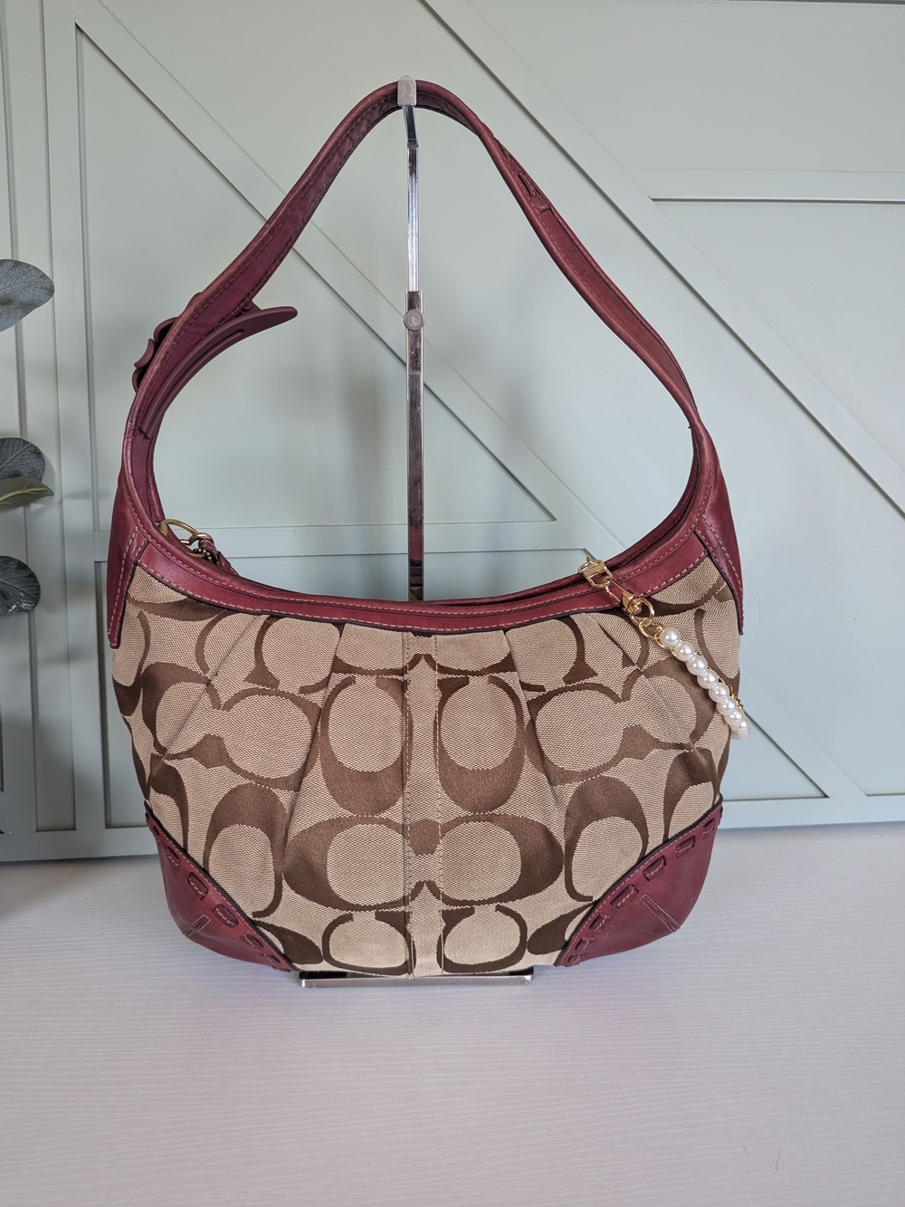 vintage Coach Ergo Signature Pleated Hobo Shoulder Bag - Gem